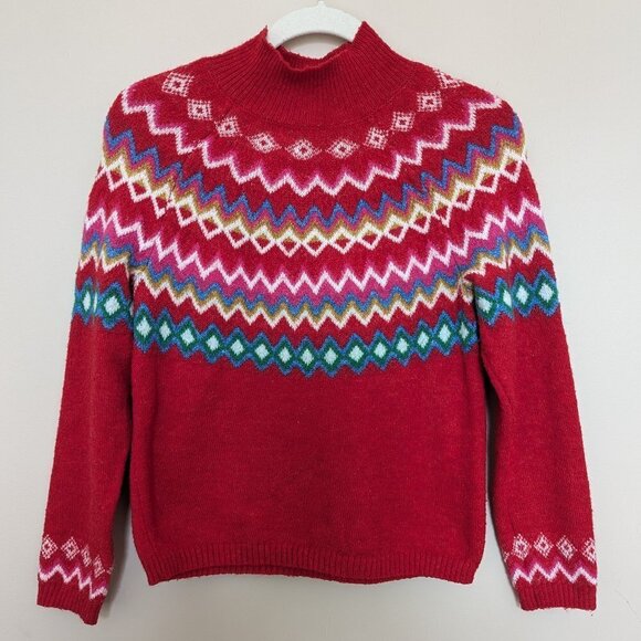 Croft & Barrow fair isle sweater petite small mock turtleneck - Picture 1 of 10